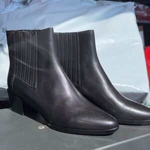 rag & bone Black Leather Ankle Booties with Stitched Elastic Panels